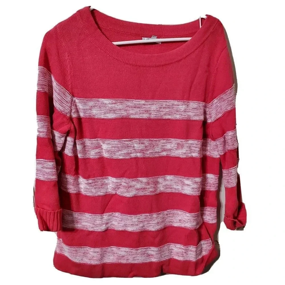 016) Croft & Barrow Sweater Womens Large‎ Red White Striped Cuffed Sleeve